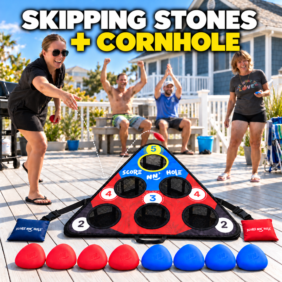SKIP NN' HOLE Starter Set - Stonne Skipping Meets Cornhole | Game for Yard and Pool
