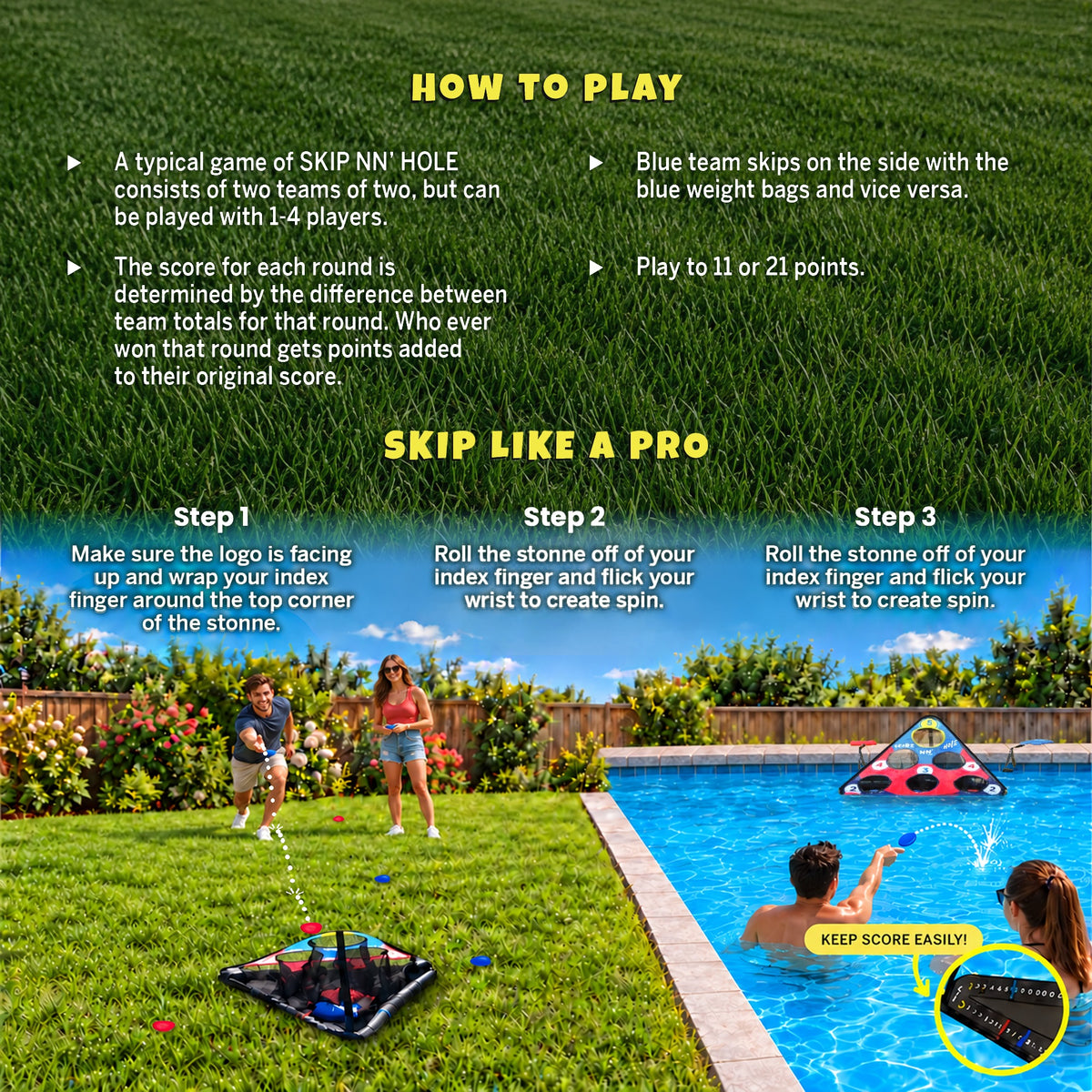 SKIP NN' HOLE Starter Set - Stonne Skipping Meets Cornhole | Game for Yard and Pool