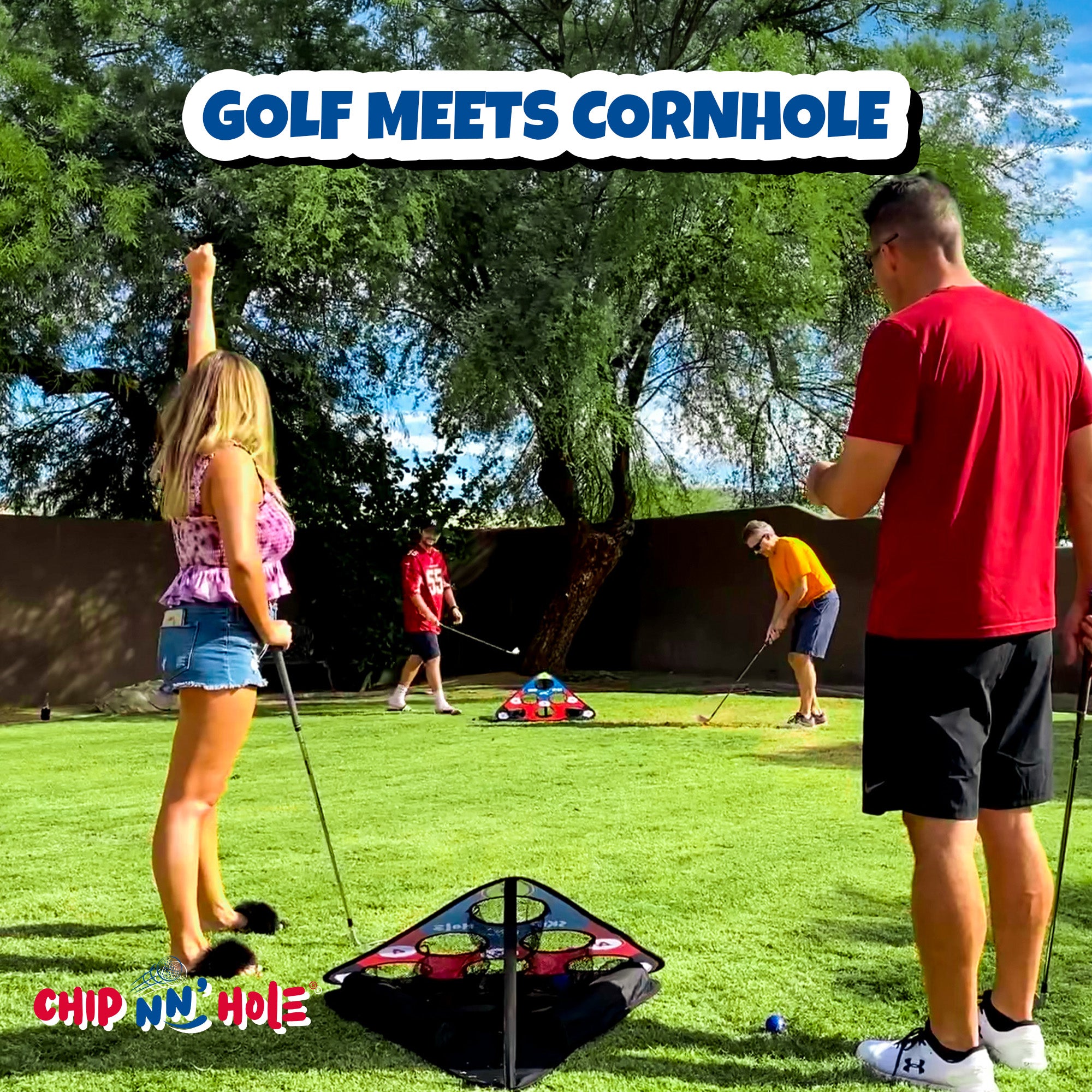 SCORE NN' HOLE ALL-IN-1 GAME SET | Includes stone skipping, golf, cornhole, ROLL NN' HOLE, giant cup pong, and more!