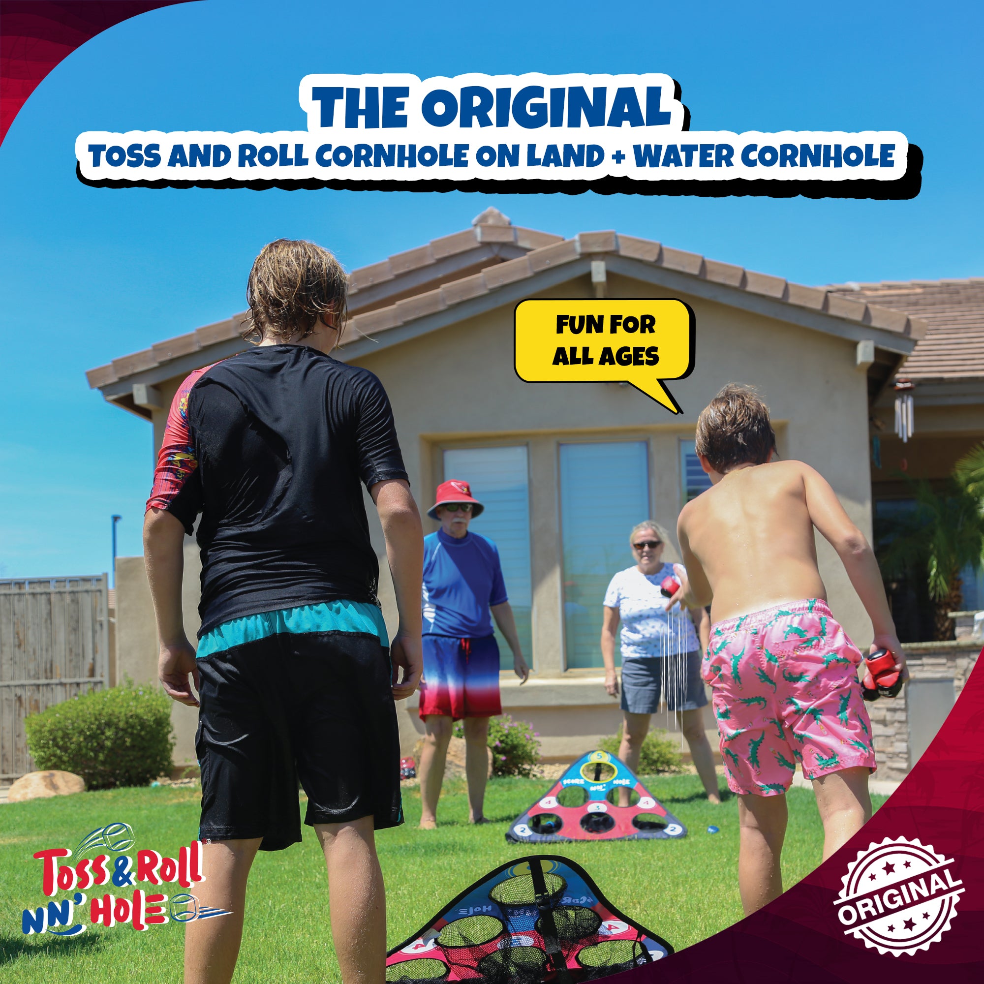 TOSS & ROLL NN' HOLE Game Set - Toss and Roll Cornhole on land + Water Cornhole