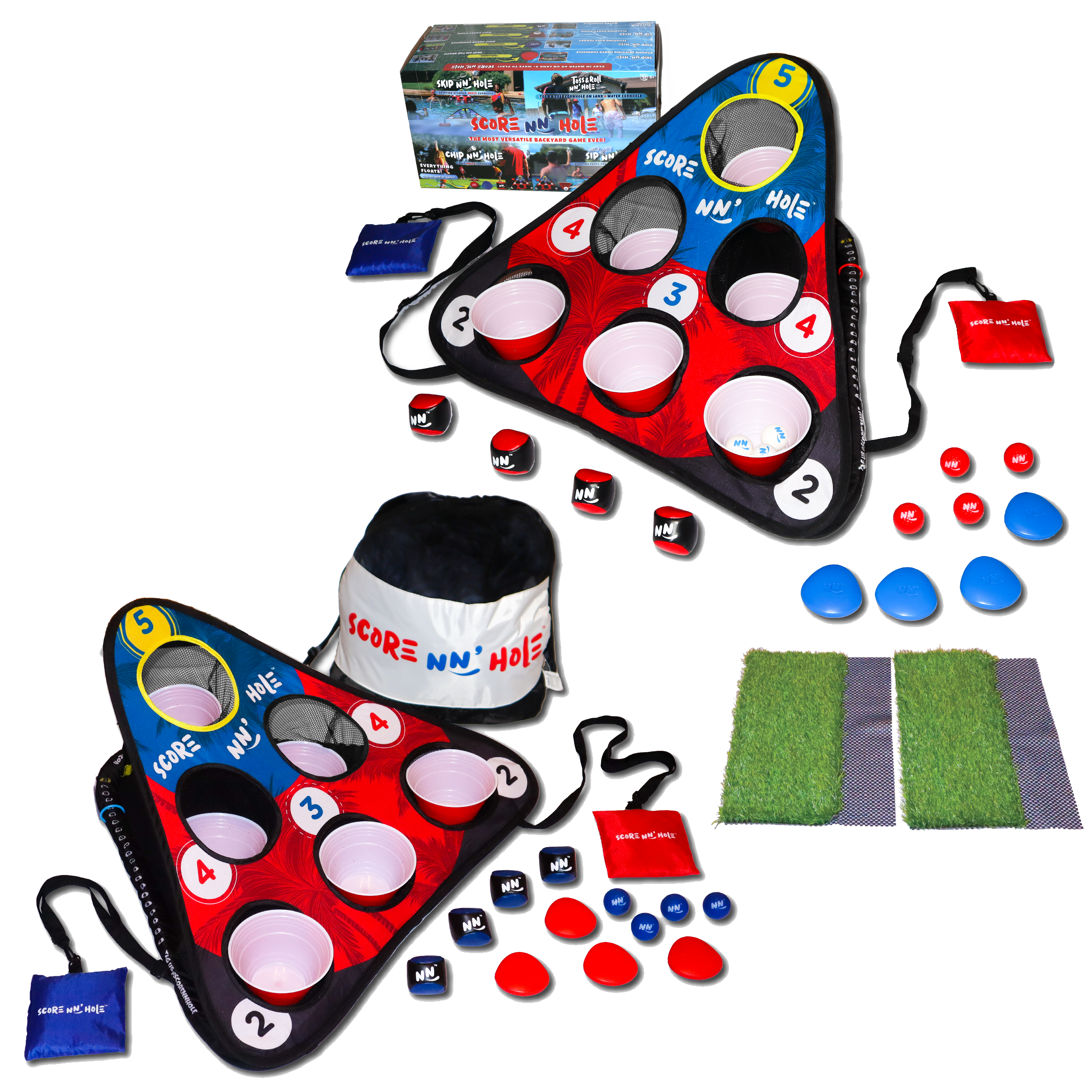 SCORE NN' HOLE ALL-IN-1 GAME SET | Includes stone skipping, golf, cornhole, ROLL NN' HOLE, giant cup pong, and more!