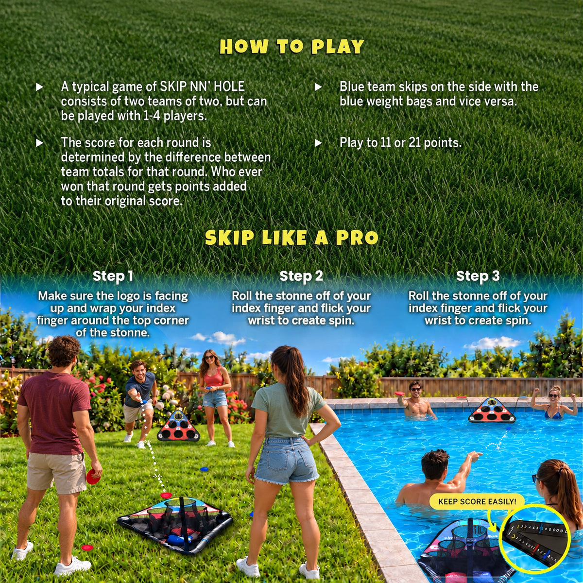 SKIP NN' HOLE Game Set - Stonne Skipping Meets Cornhole | Game for Yard and Pool