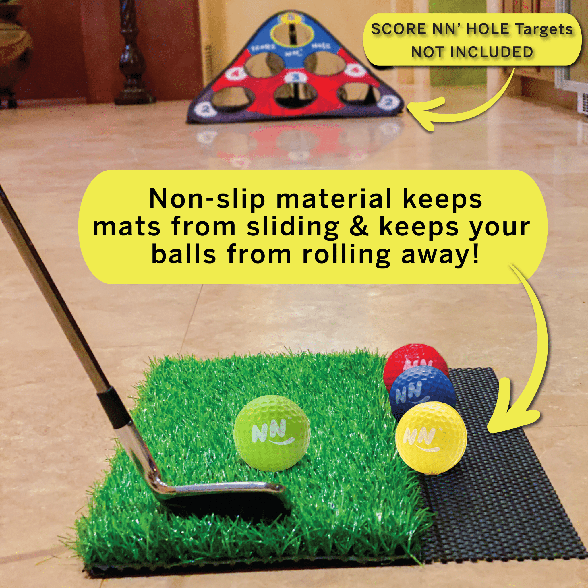 CHIP NN' HOLE Golf balls With Golf Mats ONLY | Targets NOT Included | Golf Meets Cornhole | - SCORE NN'