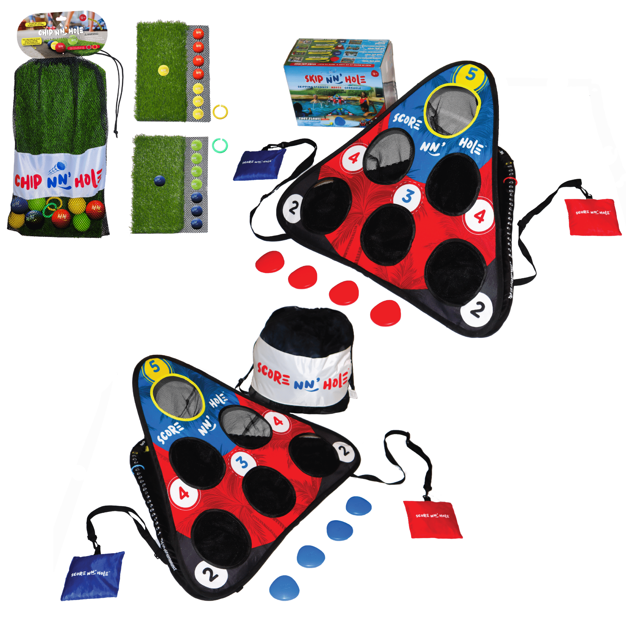 SKIP NN' HOLE + CHIP NN' HOLE GOLF | Pool and Land Game Set Bundle | Skipping Stone and Golf Meets Cornhole Game for Pool, Land, or Lake | Skipping Stone Pool and Golf Cornhole Game for All Ages - SCORE NN'