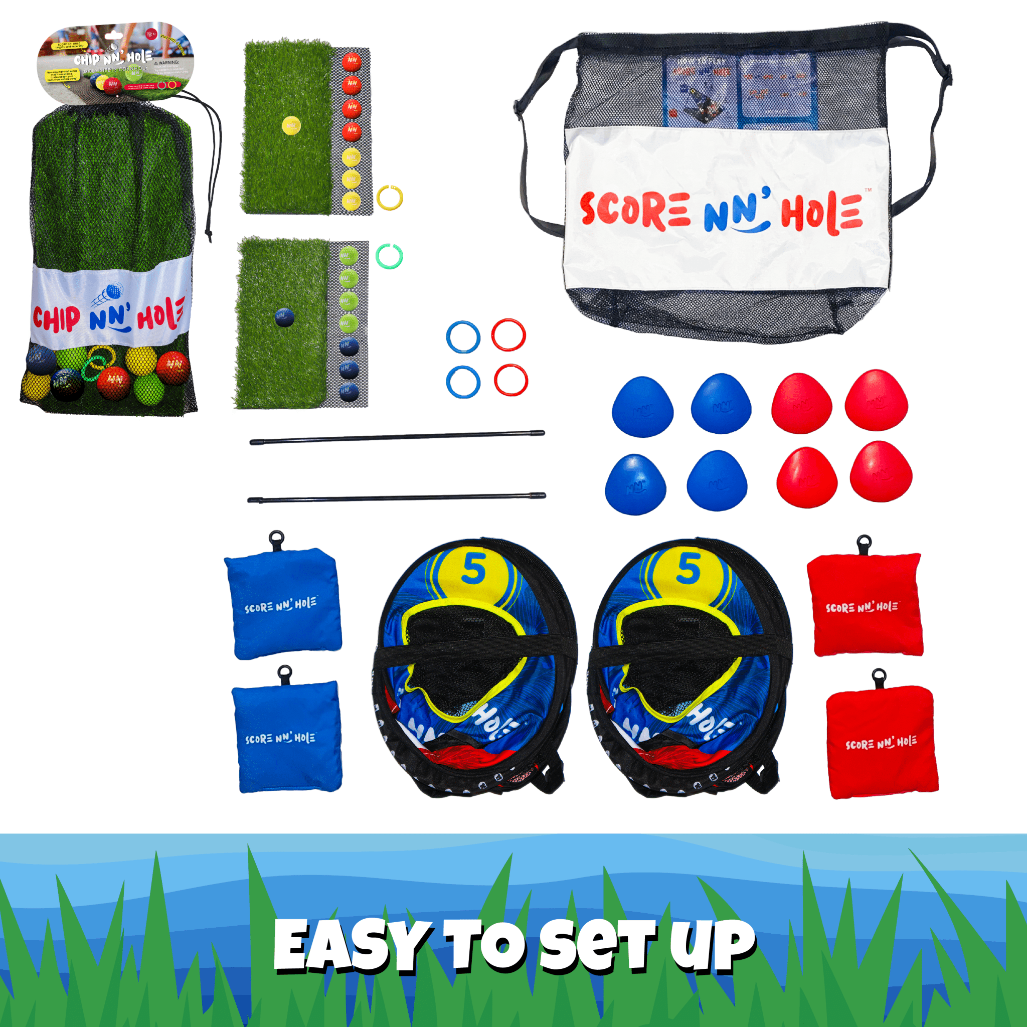 SKIP NN' HOLE + CHIP NN' HOLE GOLF | Pool and Land Game Set Bundle | Skipping Stone and Golf Meets Cornhole Game for Pool, Land, or Lake | Skipping Stone Pool and Golf Cornhole Game for All Ages - SCORE NN'