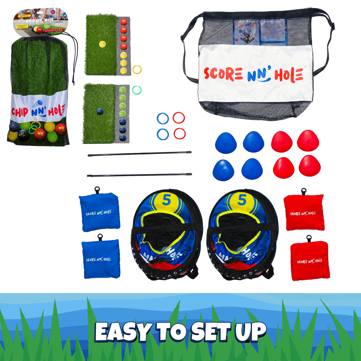 SKIP NN' HOLE + CHIP NN' HOLE GOLF | Pool and Land Game Set Bundle | Skipping Stone and Golf Meets Cornhole Game for Pool, Land, or Lake | Skipping Stone Pool and Golf Cornhole Game for All Ages - SCORE NN'