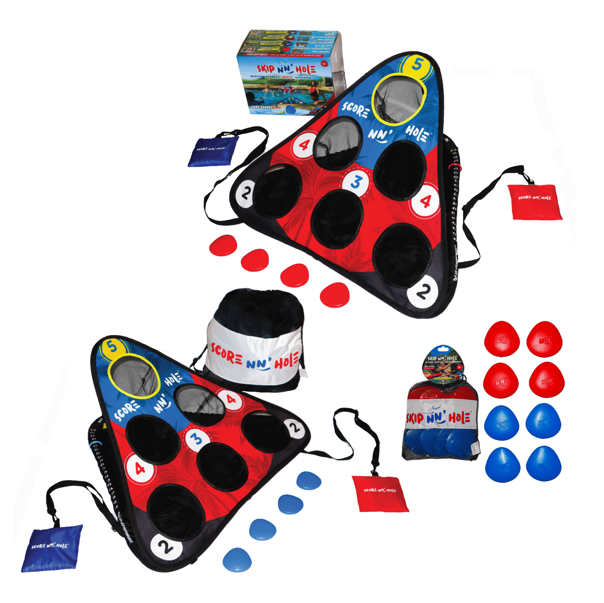 SKIP NN' HOLE + Extra Stonnes | Pool Game Set Bundle with 8X Extra Skipping Stonnes | Skipping Stone Swimming Pool Cornhole Game for Pool or Lake | Skipping Stone Pool Cornhole Game for All Ages - SCORE NN'