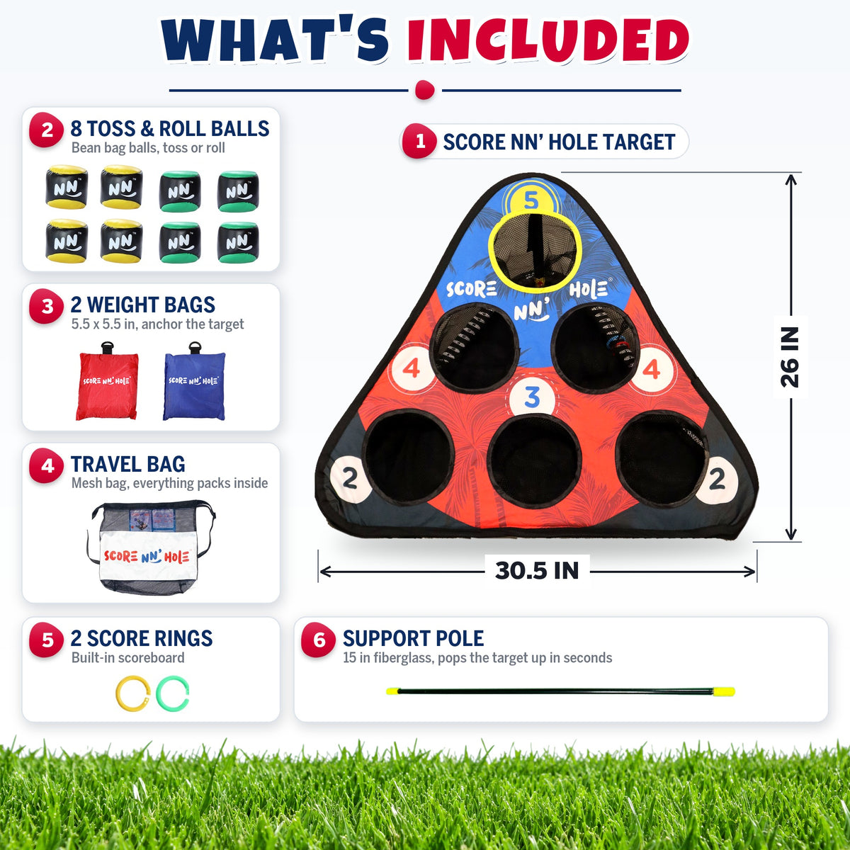 TOSS & ROLL NN' HOLE Starter Set - Toss and Roll Cornhole on land + Water Cornhole