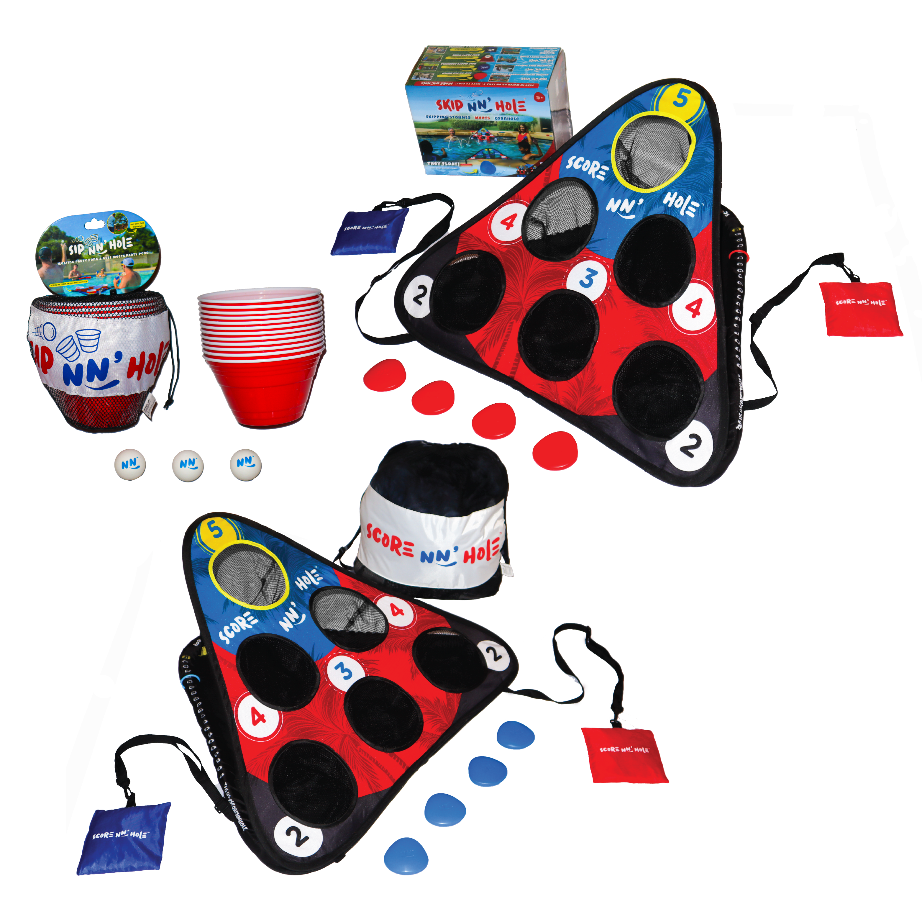 SKIP NN' HOLE + SIP NN' HOLE | Skipping Stones Meets Cornhole + Floating Beer Pong Game for Pool, Land, or Lake | The Ultimate Pool Party Game