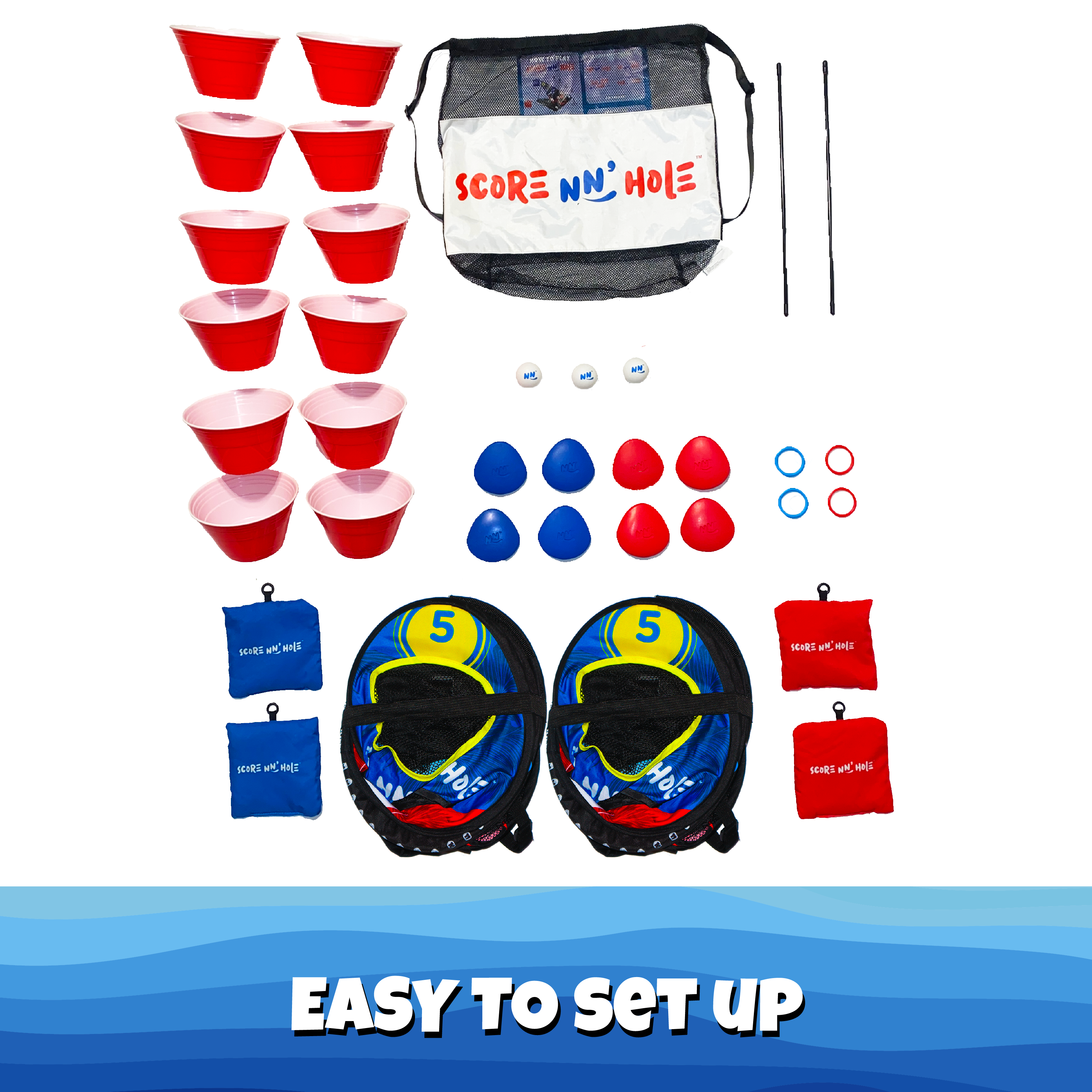SKIP NN' HOLE + SIP NN' HOLE | Skipping Stones Meets Cornhole + Floating Beer Pong Game for Pool, Land, or Lake | The Ultimate Pool Party Game