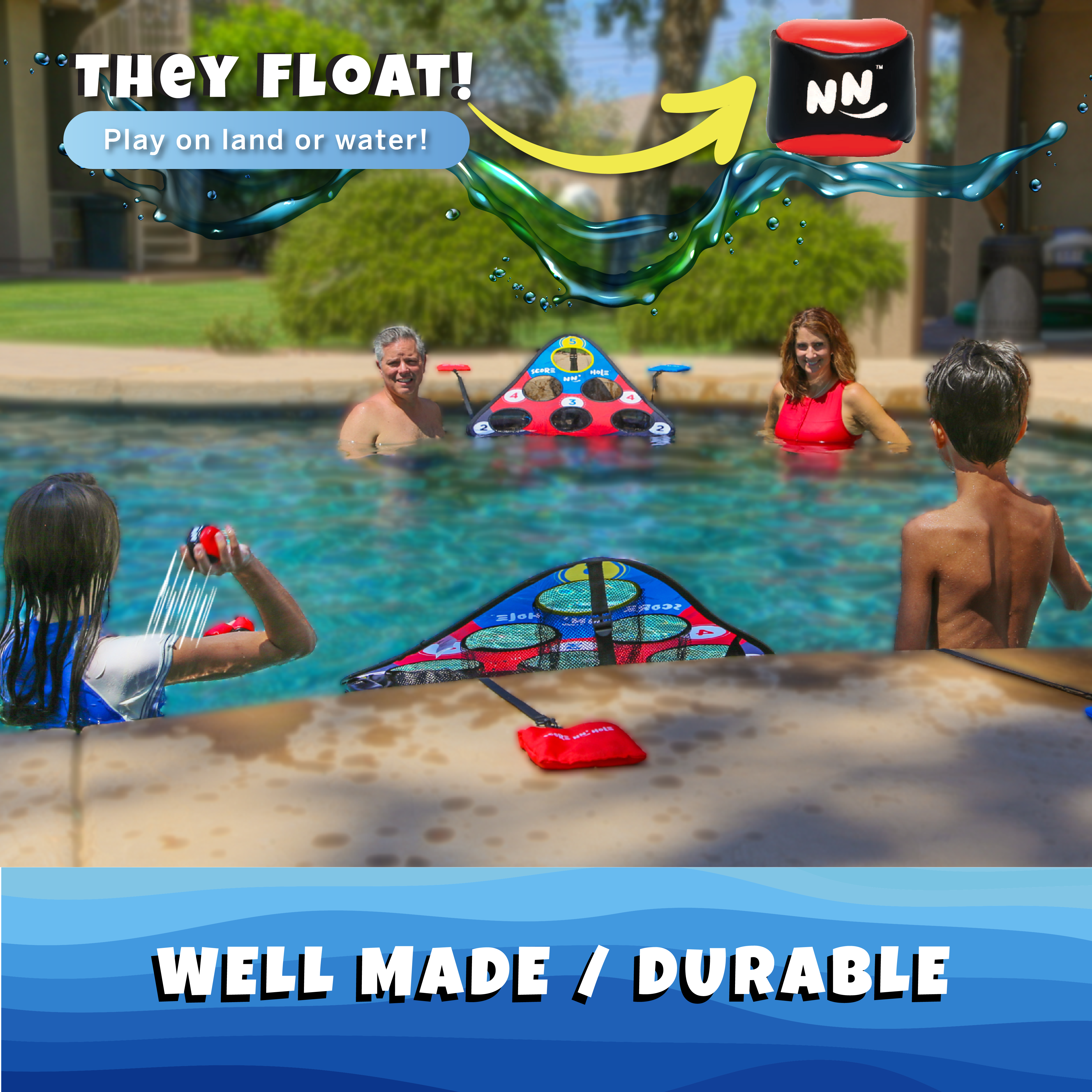 SKIP NN' HOLE + TOSS & ROLL NN' Hole | Pool and Land Game Set Bundle | Skipping Stone + Toss & Roll Cornhole Game for Pool, Land, or Lake | Great Game for All Ages