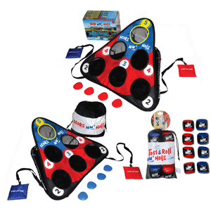 SKIP NN' HOLE + TOSS & ROLL NN' Hole | Pool and Land Game Set Bundle | Skipping Stone + Toss & Roll Cornhole Game for Pool, Land, or Lake | Great Game for All Ages | RED / BLUE