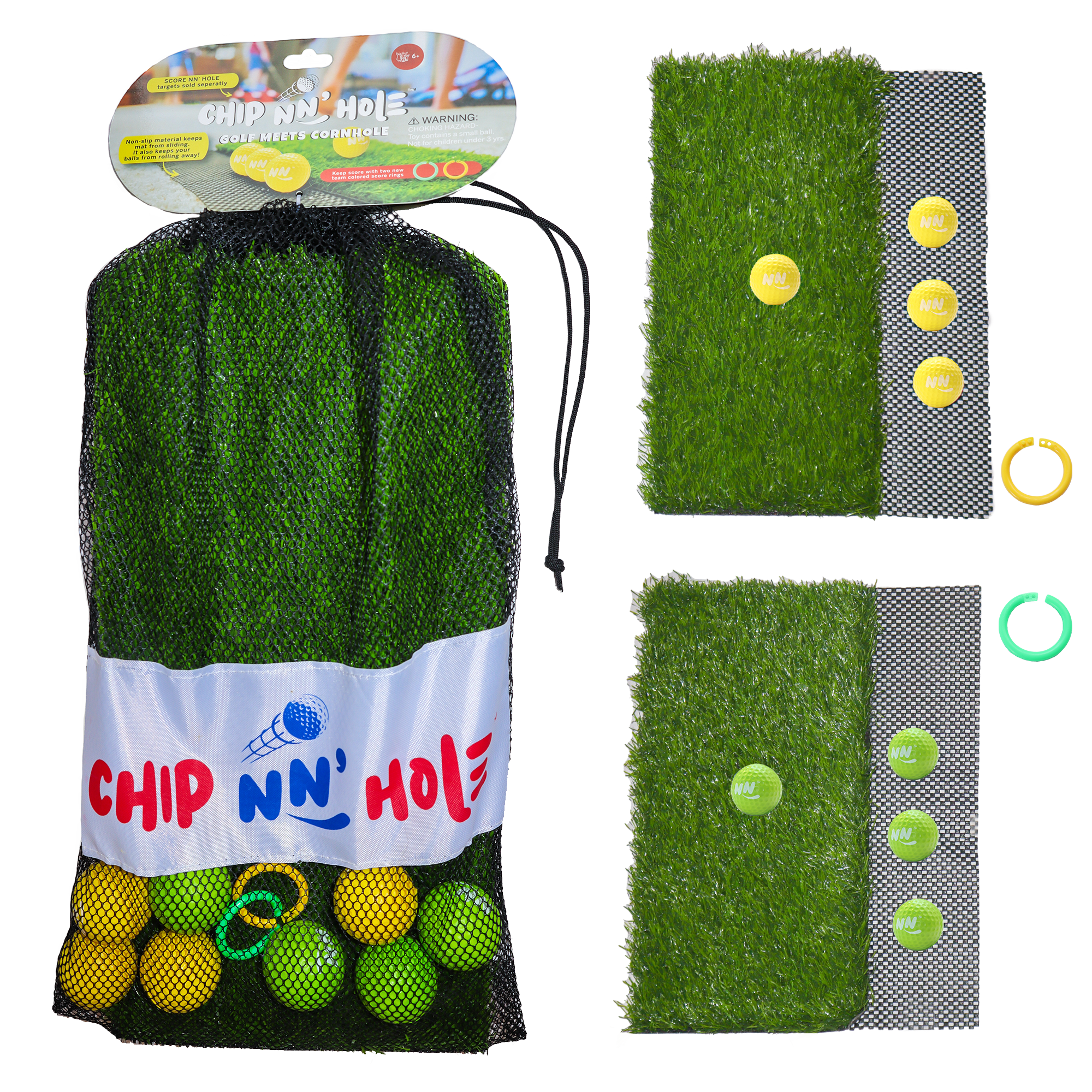 CHIP NN' HOLE Golf balls With Golf Mats ONLY | Targets NOT Included | Golf Meets Cornhole |